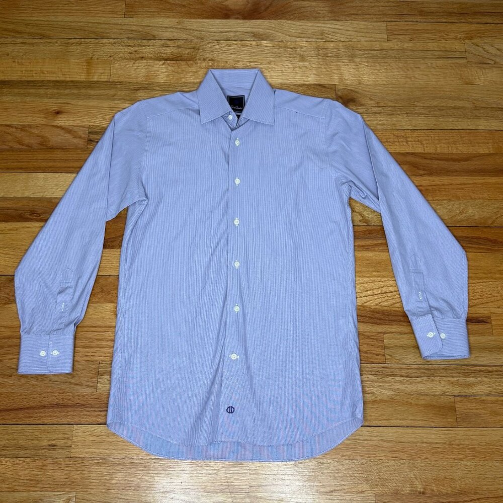David Donahue Dress Shirt Mens 15 32/33 Purple Pinstriped Button Up Long Sleeve